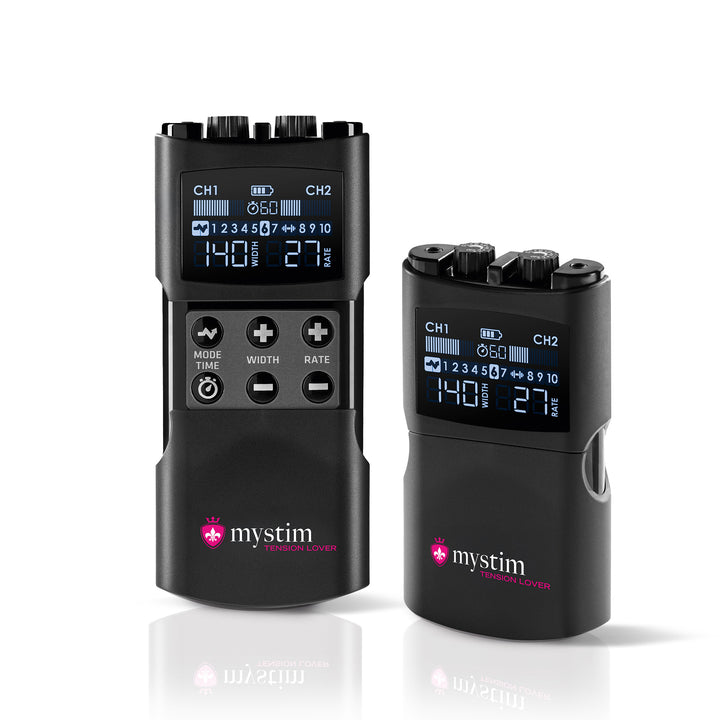 Mystim Tension Lover 2 - E-Stim Powerbox Elektrostimulation Set offen geschlossen Ansicht Gerät