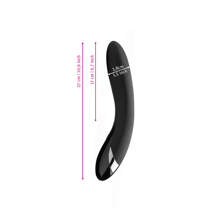 Mystim Electric Eric – Black Edition Darstellung der Größe und Abmessungen 27 cm Länge, insertable 13.5 cm, Ø 3.5–3.8 cm