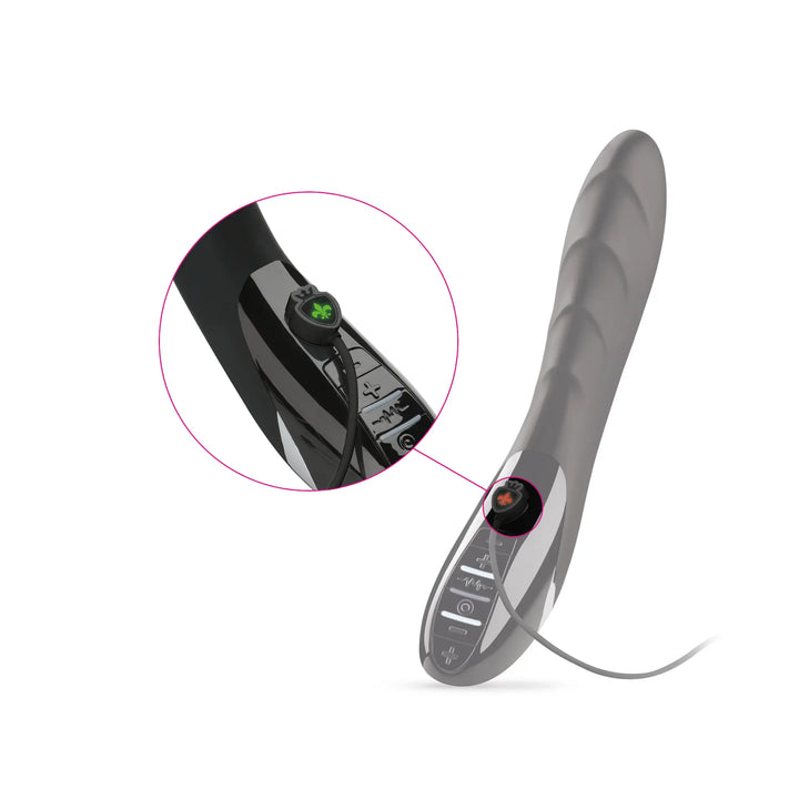 Mystim Sizzling Simon – Darstellung zur Ladung und Ladekabel