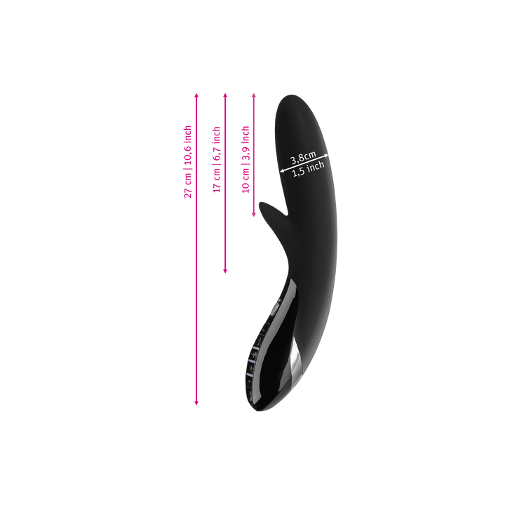 Mystim Daring Danny – Black Darstellung der Größe und Abmessungen 27 cm Gesamtlänge, Ø 3,5–4,3 cm