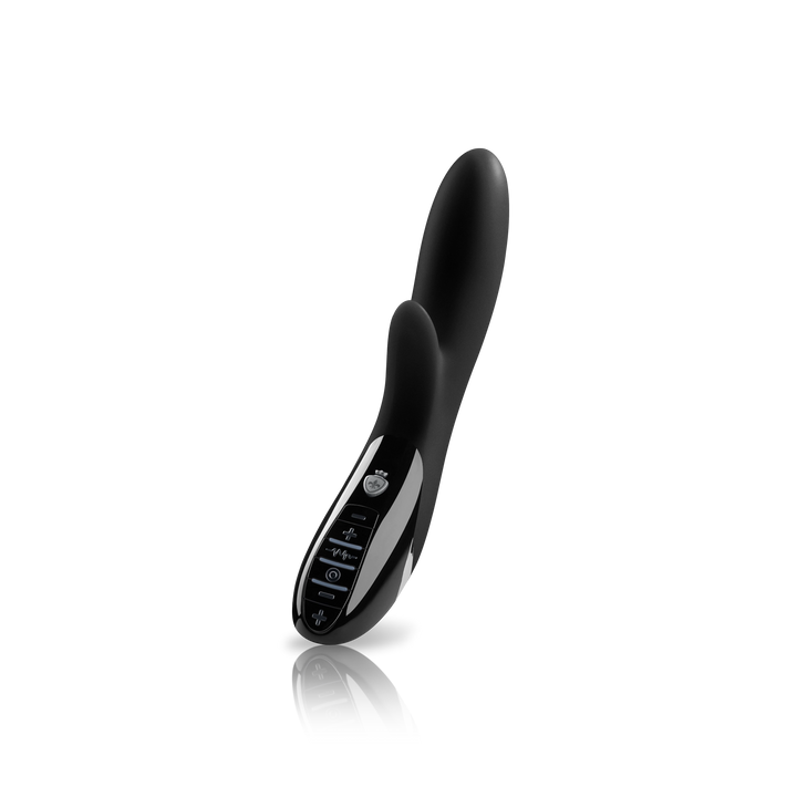 Mystim Daring Danny – Black E-Stim Rabbit Vibrator mit klitoraler und vaginaler Stimulation, 100 % medizinisches Silikon, 27 cm Länge, Ø 3,8 cm