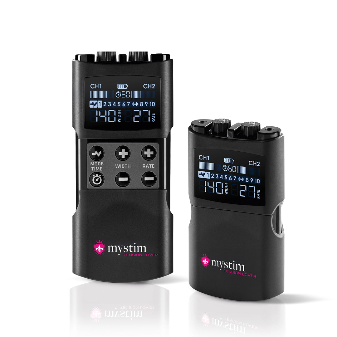 Mystim Tension Lover 2 - E-Stim Powerbox Elektrostimulation Set offen geschlossen Ansicht Gerät