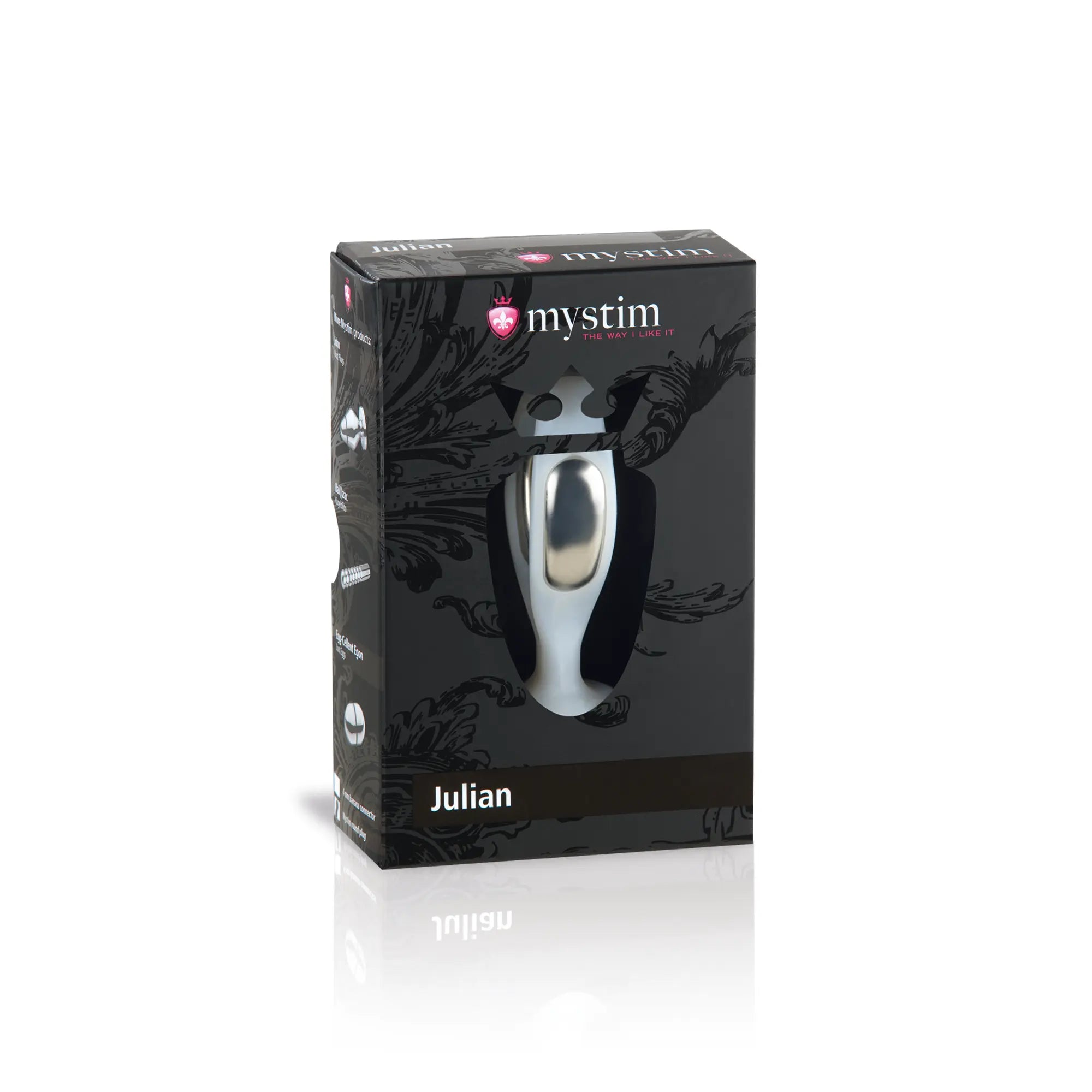 Mystim Julian – Originalverpackung der elektrostimulierenden Vaginalsonde