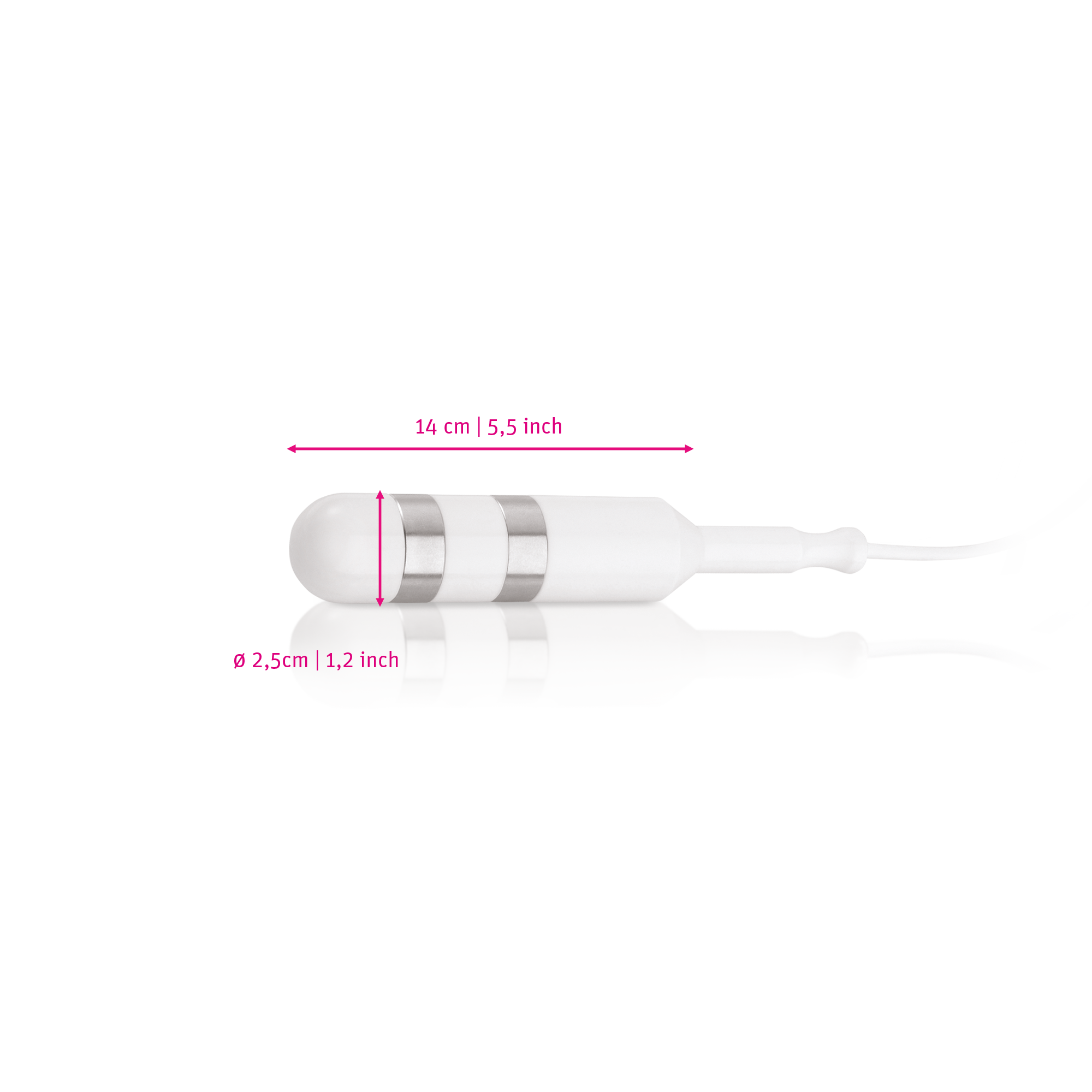 Mystim Don Juan– Darstellung der  Größe und Abmessungen Länge 14cm, Durchmesser 2,5cm