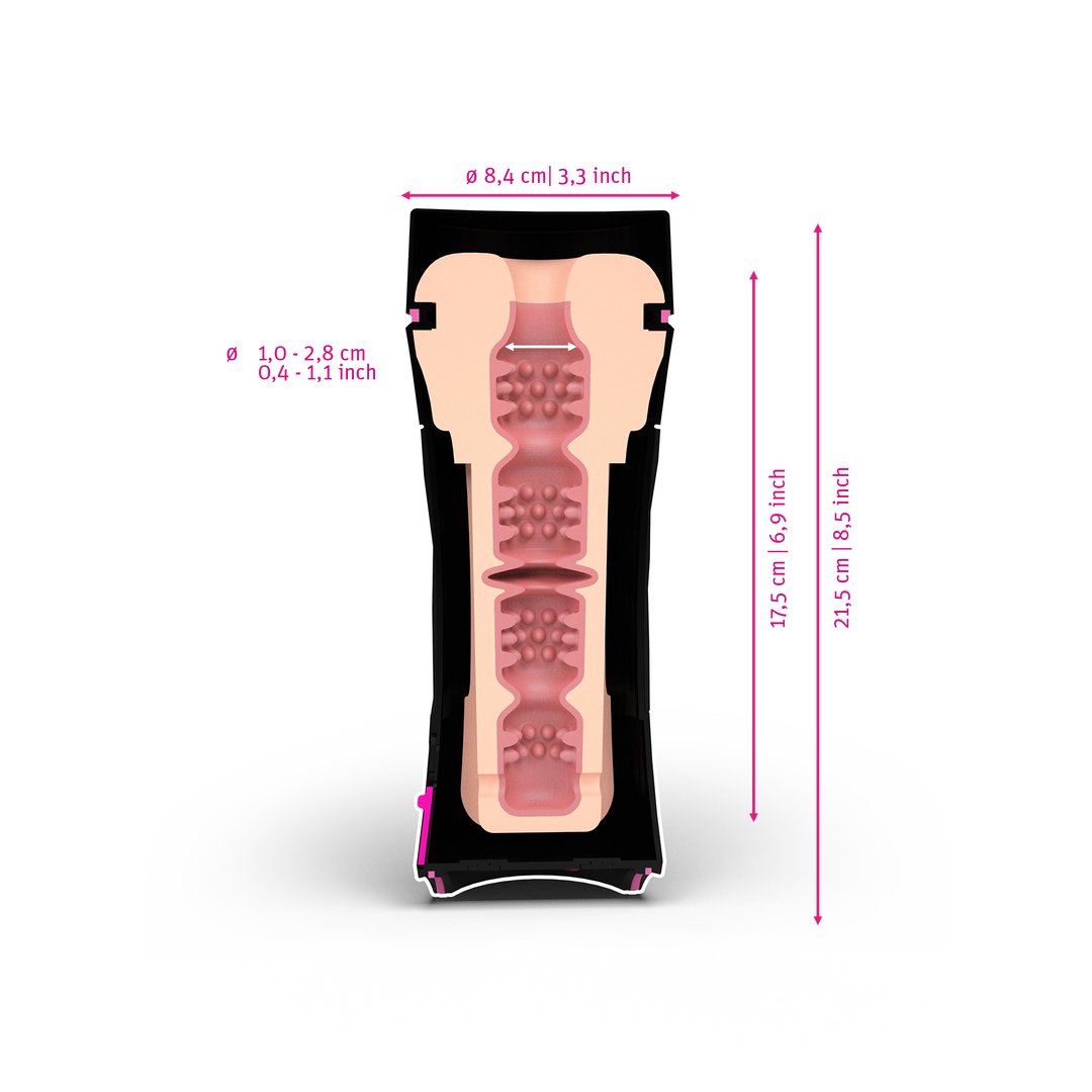 Mystim Oh Push Me Donut - Darstellung der Größe und Abmessungen 17,5cm Länge, 1-2,8cm Innen-Durchmesser