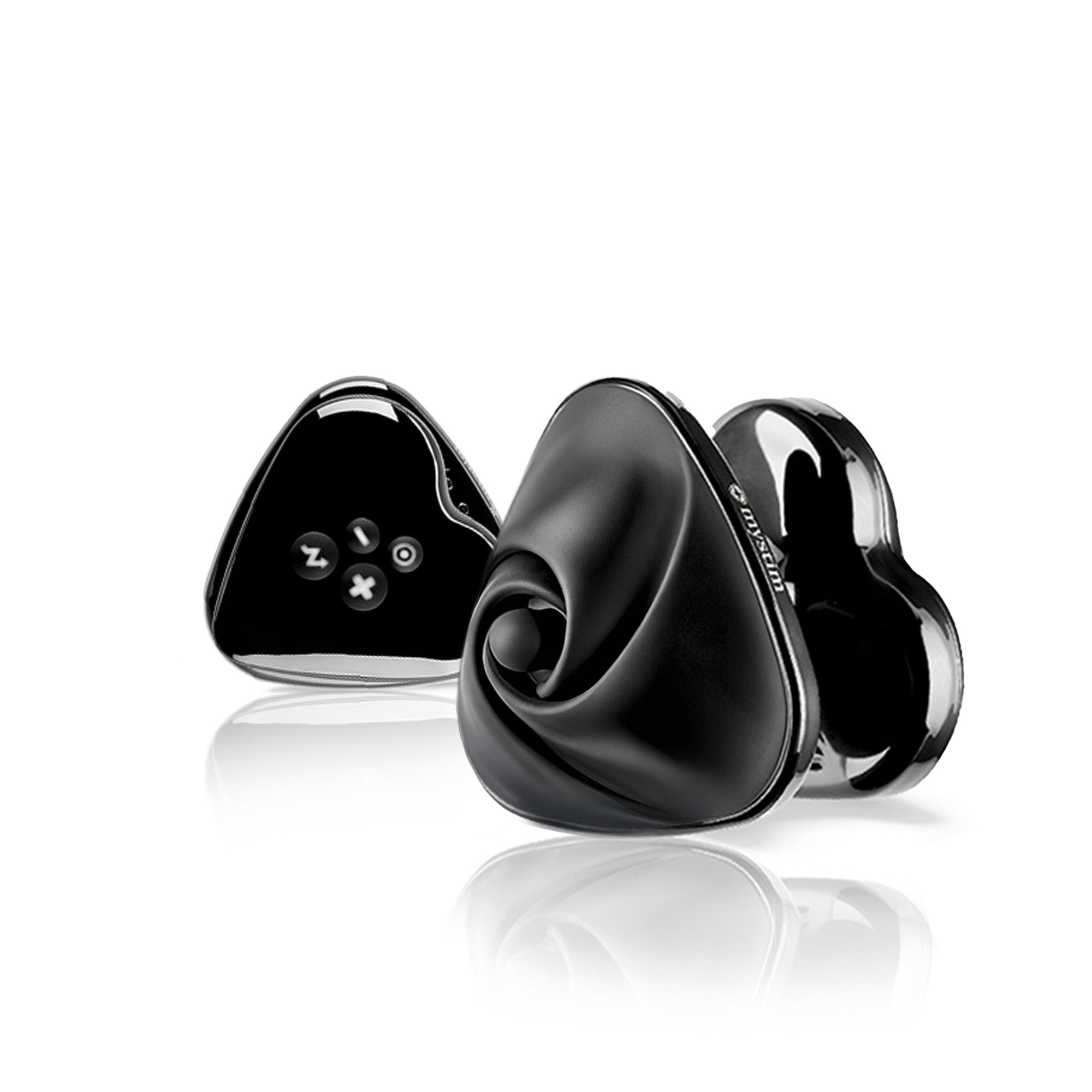 Mystim Heart’s Desire – Black Auflegevibrator mit E-Stim Rosenform (Herzform) Front und Rückansicht