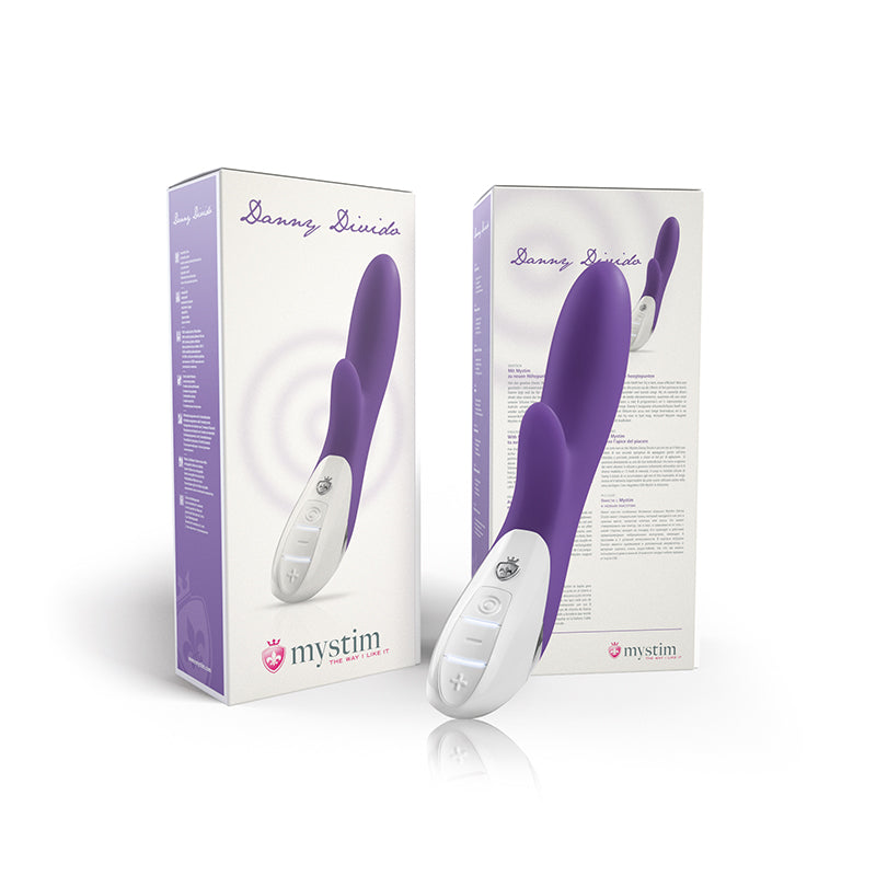 Mystim Danny Divido – Deep Purple Vibrator mit Klitoris-Finger (27 cm Länge, Ø 3,8 cm, 8 Vibrationsprogramme, 5 Intensitätsstufen)