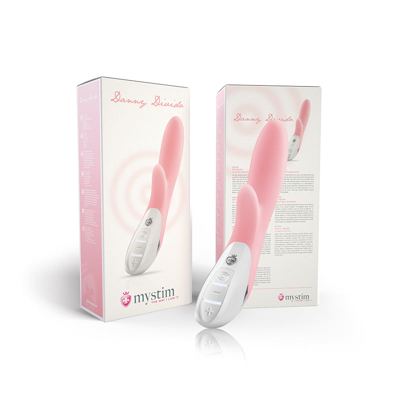 Mystim Danny Divido – Candy Rose Vibrator mit Klitoris-Finger (27 cm Länge, Ø 3,8 cm, 8 Vibrationsprogramme, 5 Intensitätsstufen)