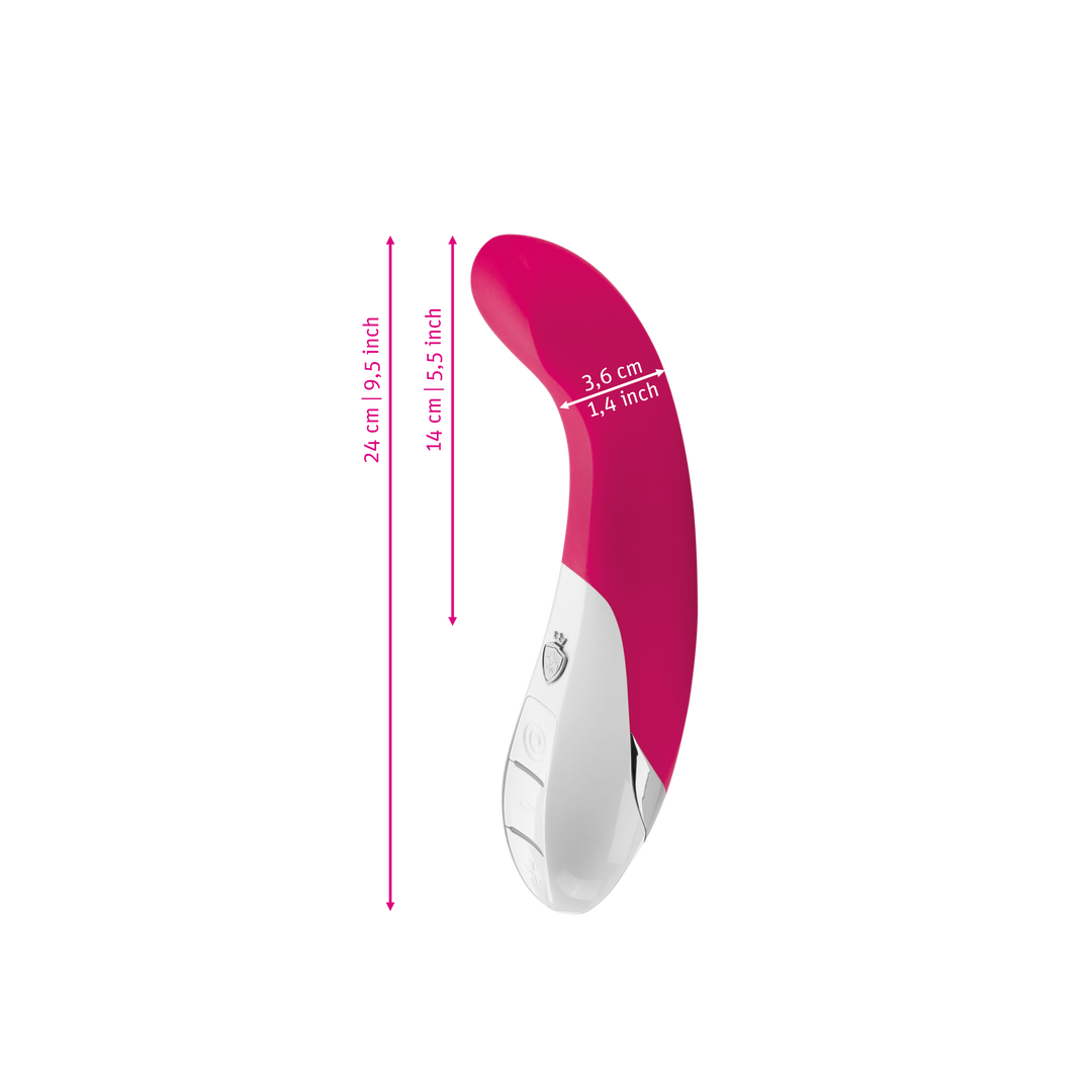Mystim Al Punto – Darstellung der  Größe und Abmessungen Länge 27cm (ohne Griff: 14cm), Durchmesser 3,6cm