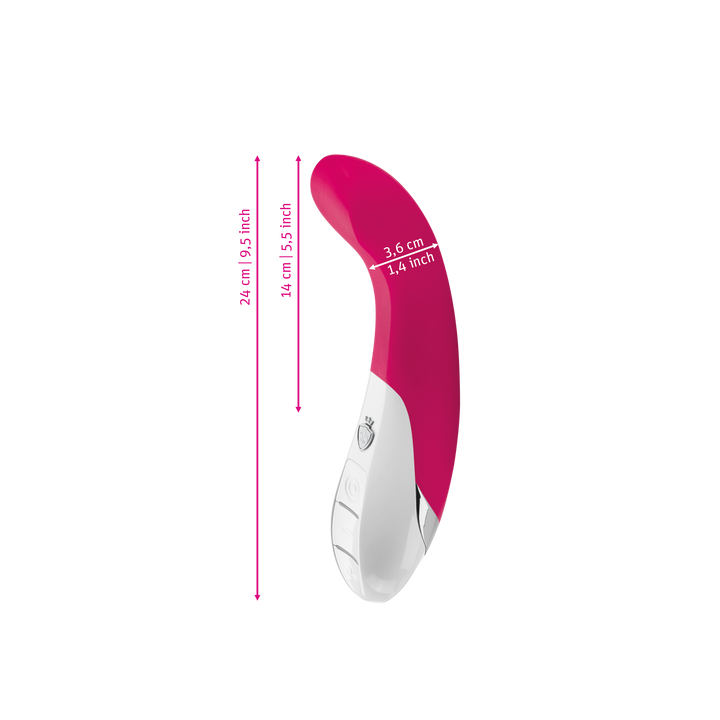 Mystim Al Punto – Darstellung der  Größe und Abmessungen Länge 27cm (ohne Griff: 14cm), Durchmesser 3,6cm