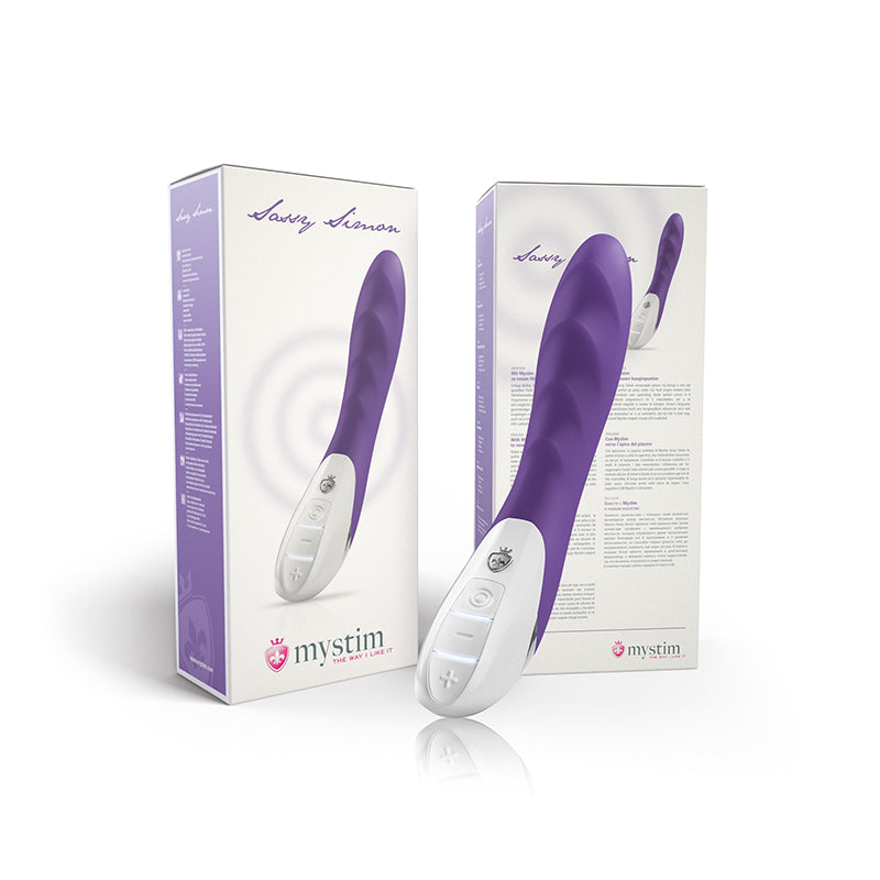Mystim Sassy Simon – Deep Purple  Vibrator mit gewellter Oberfläche (27 cm Länge, Ø 3,5–4,0 cm)