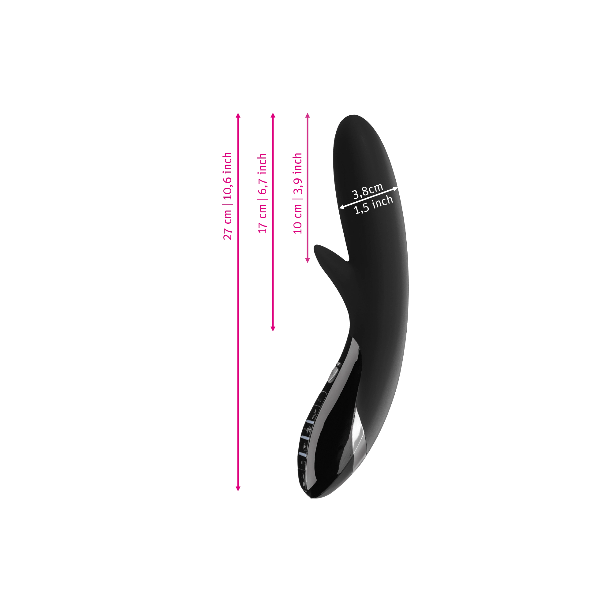 Mystim Daring Danny – Black Darstellung der Größe und Abmessungen 27 cm Gesamtlänge, Ø 3,5–4,3 cm 